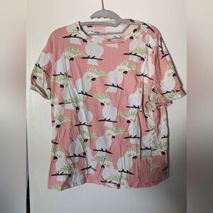 Pink and White Bird Pattern T-Shirt